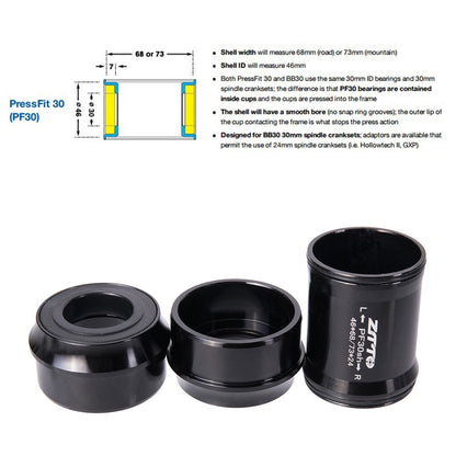 ZTTO PF30SH MTB Road Bike Press Fit Crankset Bottom Bracket (Outer Diameter: 46mm, Inner Diameter: 24mm)