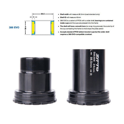 ZTTO BB386 Aluminum Alloy + Ceramic Bicycle Bottom Bracket (Outer Diameter: 46mm, Inner Diameter: 24mm)