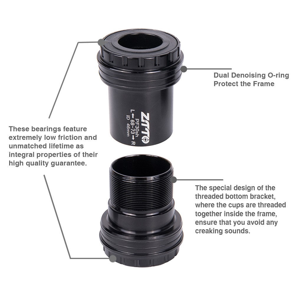 ZTTO PF30 Thread Bike Bottom Bracket Screw-in Locking for 22 / 24mm Crankset 46mm Frame Shell