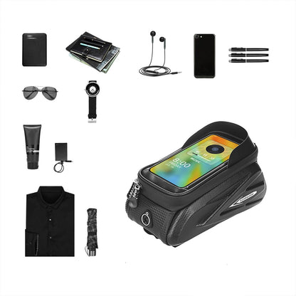RZAHUAHU MTB Road Bicycle Top Tube Bag Waterproof EVA Hard Shell Bike Front Beam Touch Screen 7.2 inch Phone Holder Storage Bag