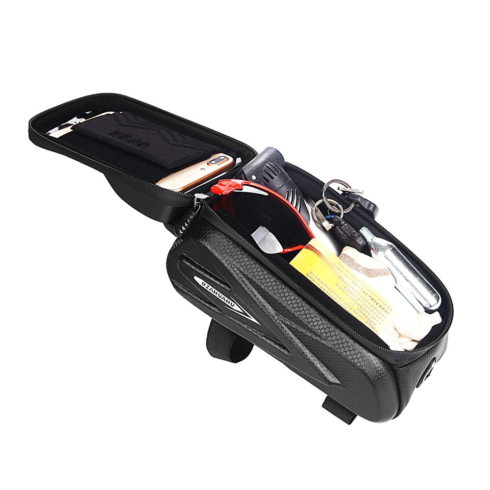 RZAHUAHU MTB Road Bicycle Top Tube Bag Waterproof EVA Hard Shell Bike Front Beam Touch Screen 7.2 inch Phone Holder Storage Bag