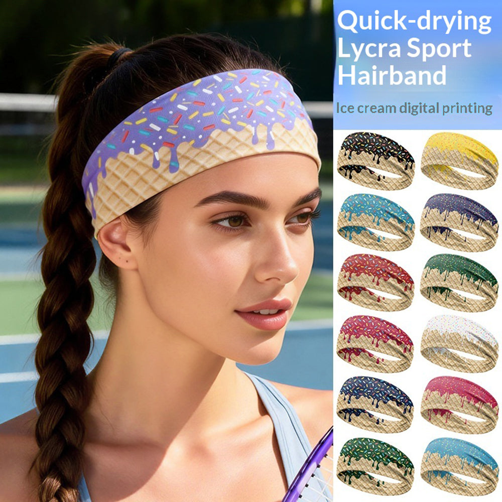 Ice Cream Print Sports Headband Sweat Absorbing Quick Dry Milk Silk Summer Fitness Sweatband for Adult
