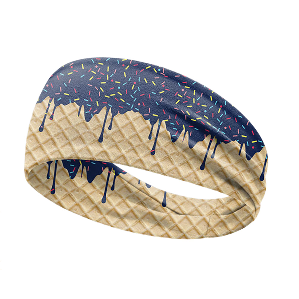 Ice Cream Print Sports Headband Sweat Absorbing Quick Dry Milk Silk Summer Fitness Sweatband for Adult