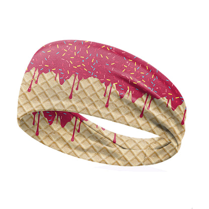 Ice Cream Print Sports Headband Sweat Absorbing Quick Dry Milk Silk Summer Fitness Sweatband for Adult