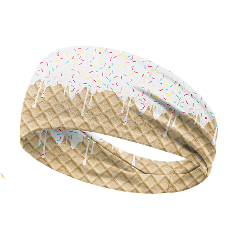Ice Cream Print Sports Headband Sweat Absorbing Quick Dry Milk Silk Summer Fitness Sweatband for Adult