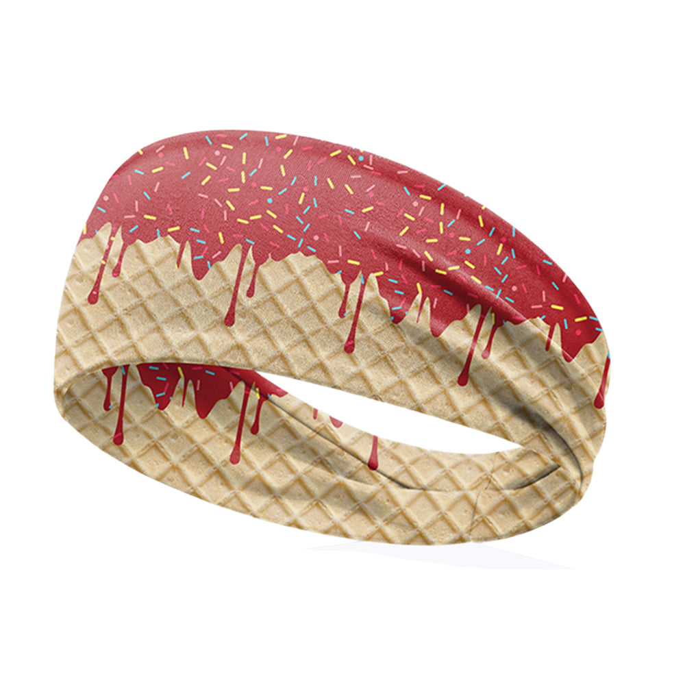Ice Cream Print Sports Headband Sweat Absorbing Quick Dry Milk Silk Summer Fitness Sweatband for Adult