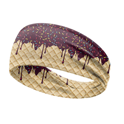 Ice Cream Print Sports Headband Sweat Absorbing Quick Dry Milk Silk Summer Fitness Sweatband for Adult
