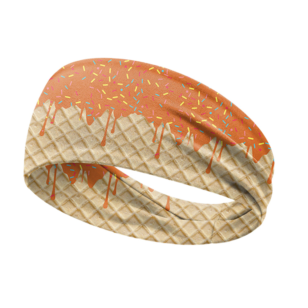 Ice Cream Print Sports Headband Sweat Absorbing Quick Dry Milk Silk Summer Fitness Sweatband for Adult