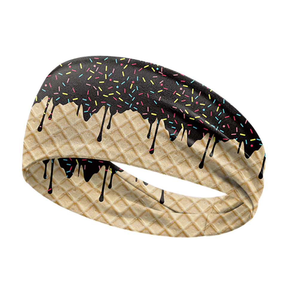 Ice Cream Print Sports Headband Sweat Absorbing Quick Dry Milk Silk Summer Fitness Sweatband for Adult