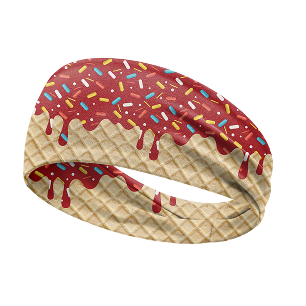 Ice Cream Print Sports Headband Sweat Absorbing Quick Dry Milk Silk Summer Fitness Sweatband for Adult