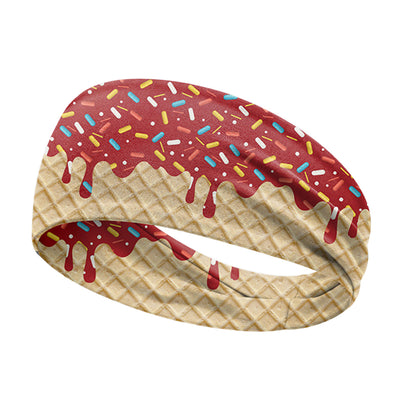 Ice Cream Print Sports Headband Sweat Absorbing Quick Dry Milk Silk Summer Fitness Sweatband for Adult
