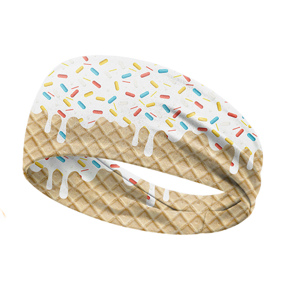 Ice Cream Print Sports Headband Sweat Absorbing Quick Dry Milk Silk Summer Fitness Sweatband for Adult