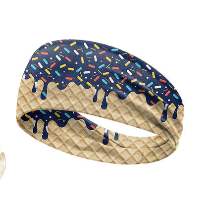 Ice Cream Print Sports Headband Sweat Absorbing Quick Dry Milk Silk Summer Fitness Sweatband for Adult