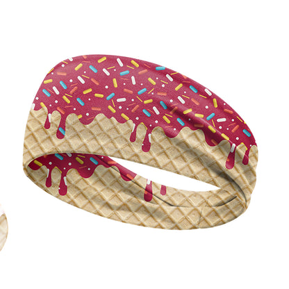 Ice Cream Print Sports Headband Sweat Absorbing Quick Dry Milk Silk Summer Fitness Sweatband for Adult