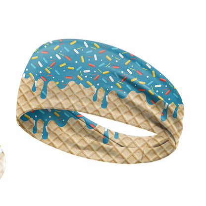 Ice Cream Print Sports Headband Sweat Absorbing Quick Dry Milk Silk Summer Fitness Sweatband for Adult