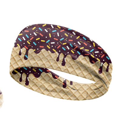 Ice Cream Print Sports Headband Sweat Absorbing Quick Dry Milk Silk Summer Fitness Sweatband for Adult
