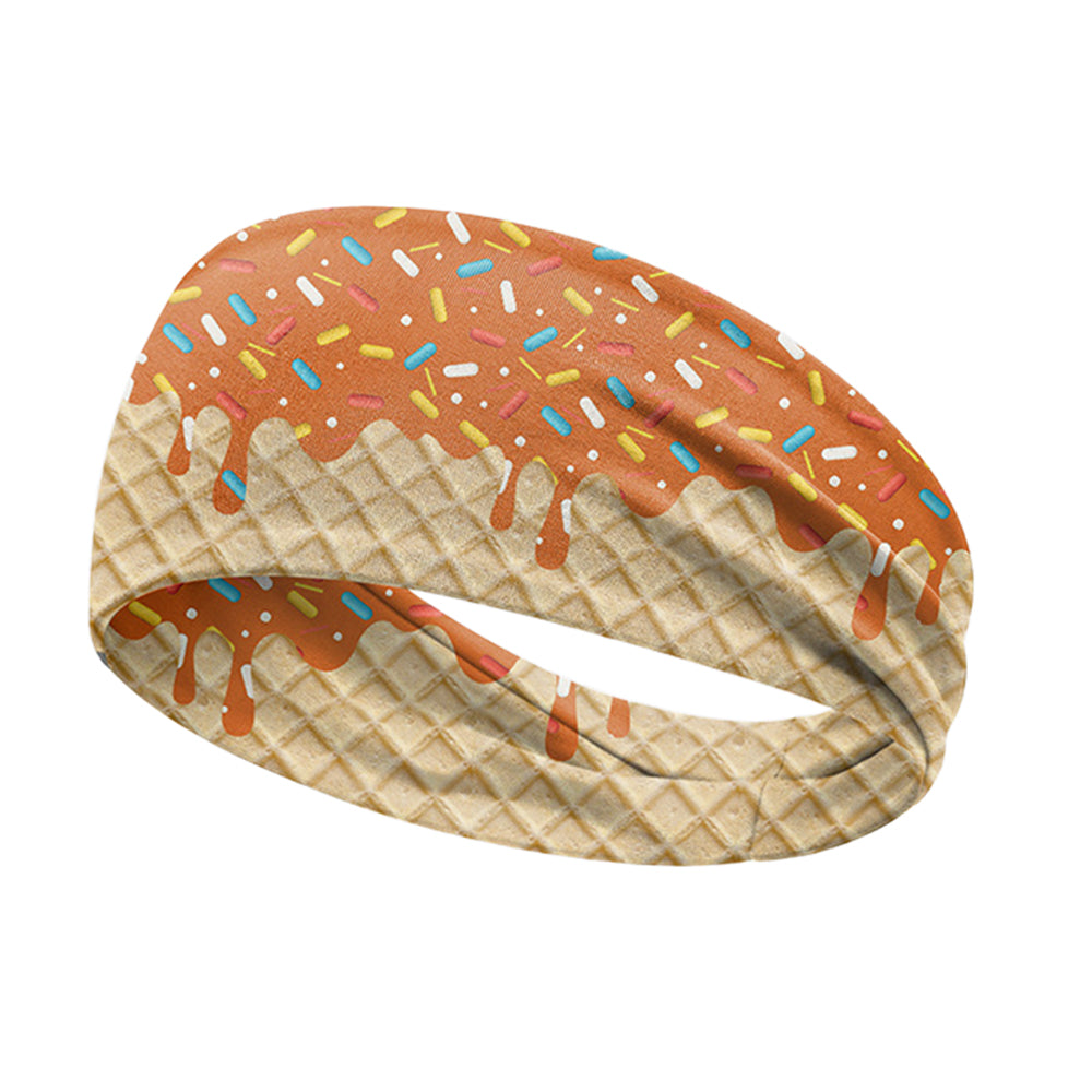 Ice Cream Print Sports Headband Sweat Absorbing Quick Dry Milk Silk Summer Fitness Sweatband for Adult