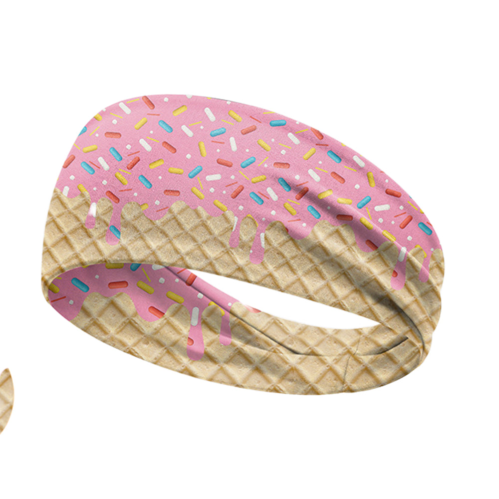 Ice Cream Print Sports Headband Sweat Absorbing Quick Dry Milk Silk Summer Fitness Sweatband for Adult