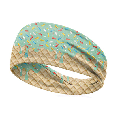 Ice Cream Print Sports Headband Sweat Absorbing Quick Dry Milk Silk Summer Fitness Sweatband for Adult
