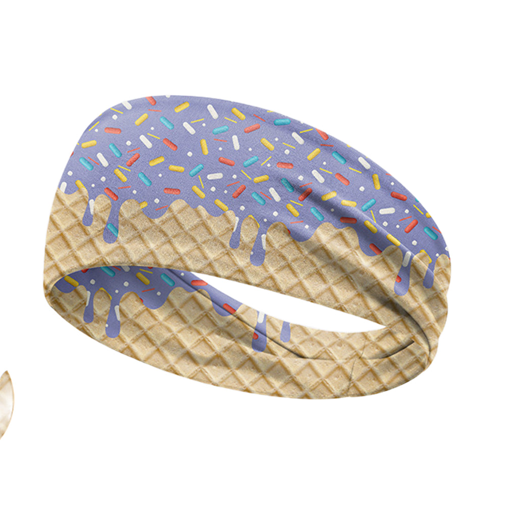 Ice Cream Print Sports Headband Sweat Absorbing Quick Dry Milk Silk Summer Fitness Sweatband for Adult