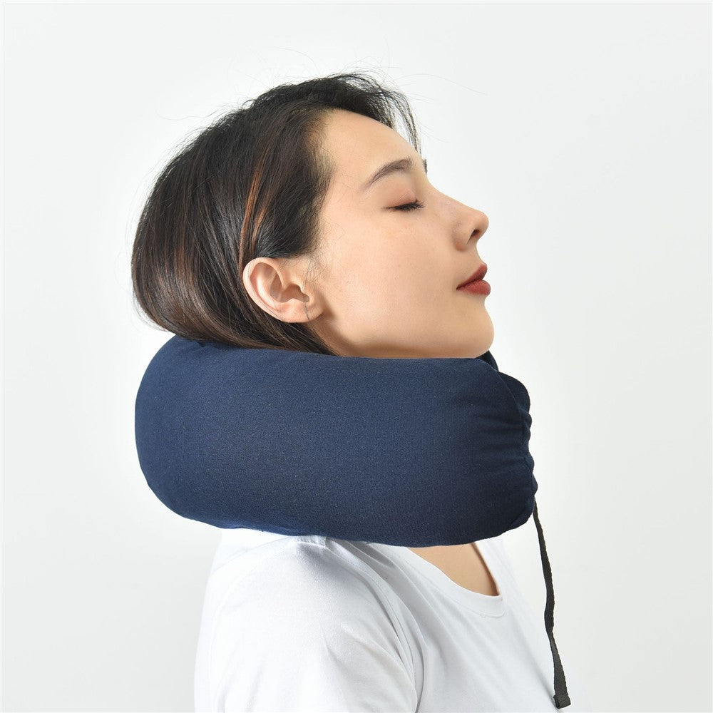 Travel Pillow Cotton U-Shape Head Rest Neck Pillow with Hood for Airplane Car Office