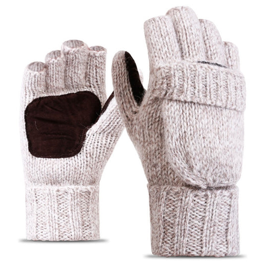 DZ07 Unisex Winter Cycling Warm Wool Gloves Half Finger Knitted Gloves with Flip Cover