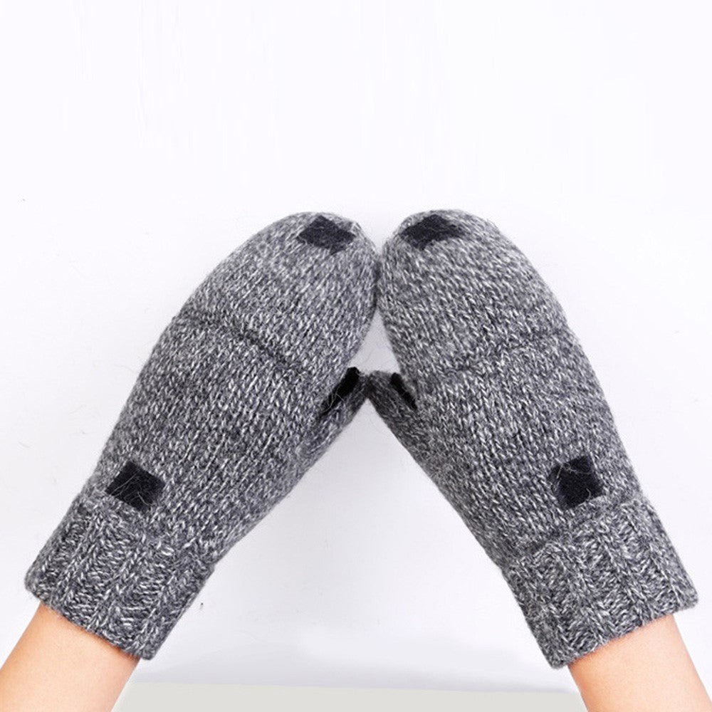 DZ07 Unisex Winter Cycling Warm Wool Gloves Half Finger Knitted Gloves with Flip Cover