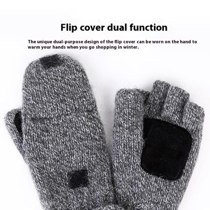 DZ07 Unisex Winter Cycling Warm Wool Gloves Half Finger Knitted Gloves with Flip Cover