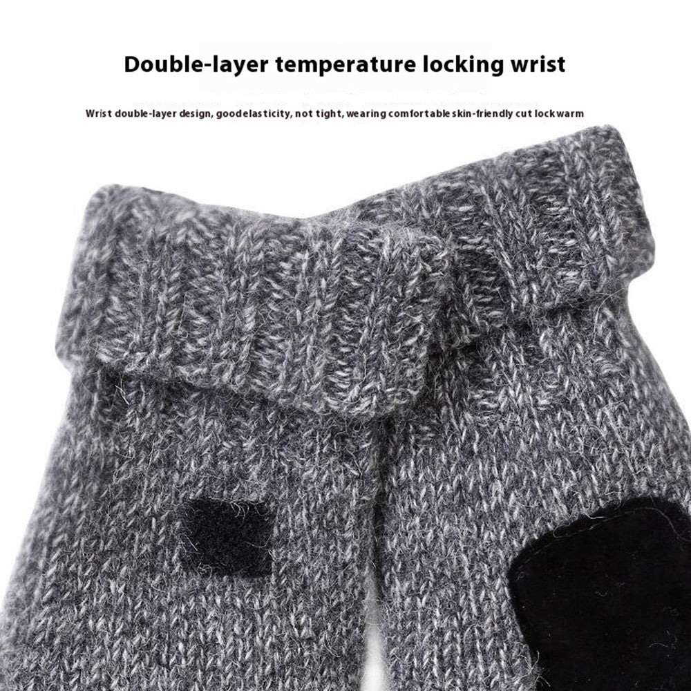 DZ07 Unisex Winter Cycling Warm Wool Gloves Half Finger Knitted Gloves with Flip Cover