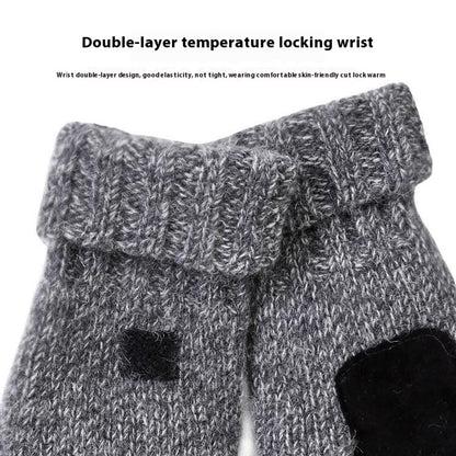 DZ07 Unisex Winter Cycling Warm Wool Gloves Half Finger Knitted Gloves with Flip Cover