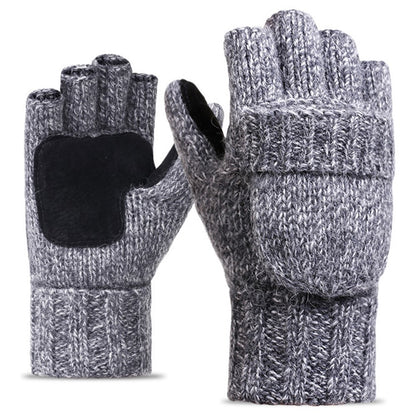 DZ07 Unisex Winter Cycling Warm Wool Gloves Half Finger Knitted Gloves with Flip Cover