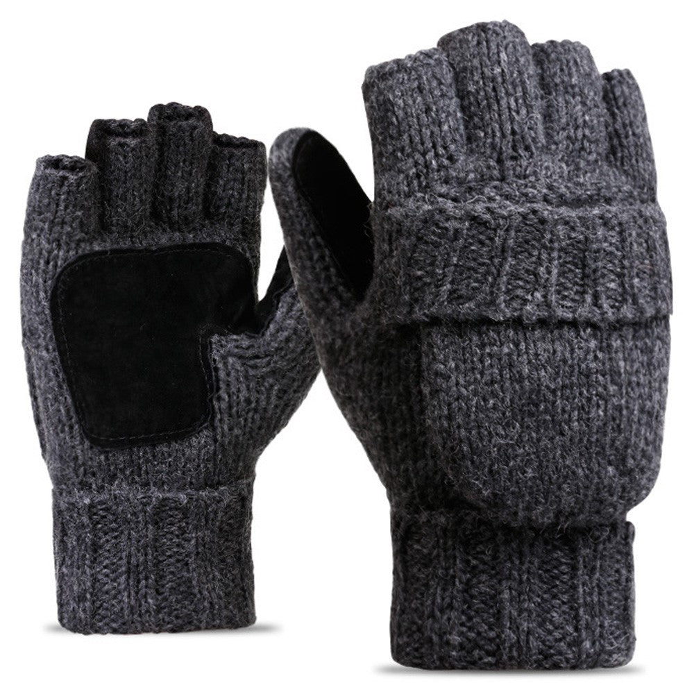 DZ07 Unisex Winter Cycling Warm Wool Gloves Half Finger Knitted Gloves with Flip Cover