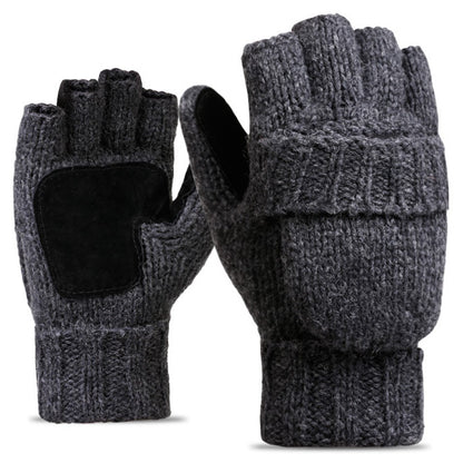 DZ07 Unisex Winter Cycling Warm Wool Gloves Half Finger Knitted Gloves with Flip Cover