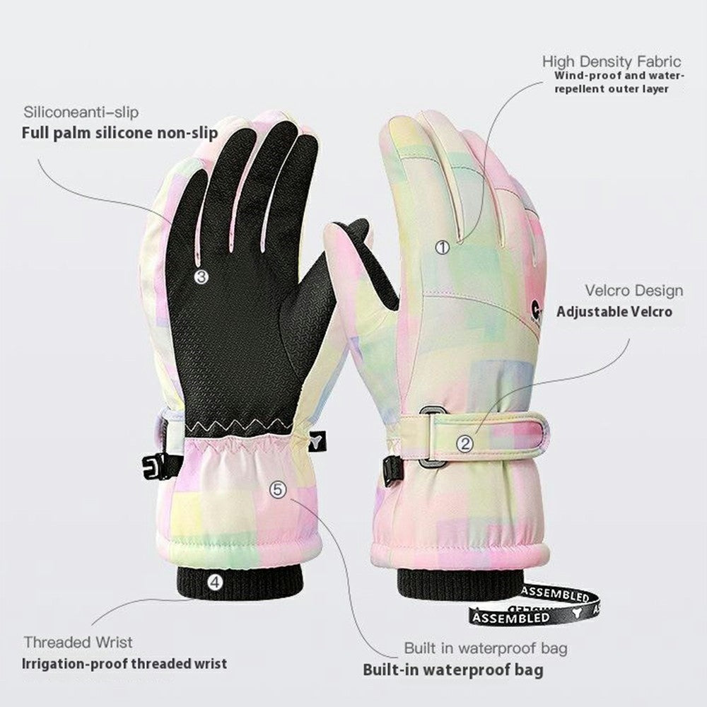GOLOVEJOY DRST39 1 Pair Winter Ski Gloves for 8-12 Years Kids Waterproof Windproof Snow Mittens Size M