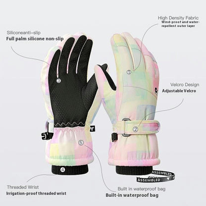 GOLOVEJOY DRST39 1 Pair Winter Ski Gloves for 8-12 Years Kids Waterproof Windproof Snow Mittens Size M