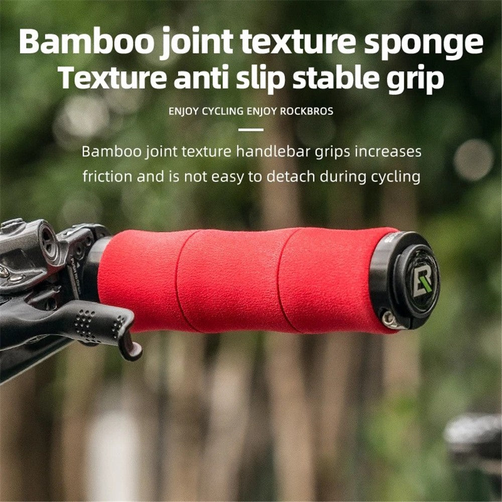 ROCKBROS 40720005001 1 Pair Bamboo Joint Handlebar Grips with Dust Plug EVA Sponge Bicycle Handle Cover