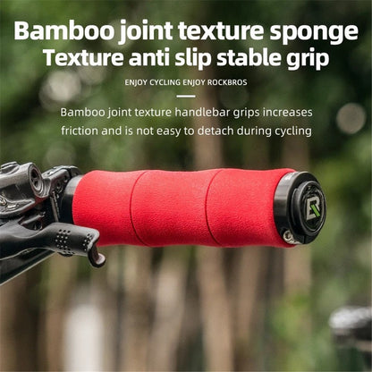 ROCKBROS 40720005001 1 Pair Bamboo Joint Handlebar Grips with Dust Plug EVA Sponge Bicycle Handle Cover
