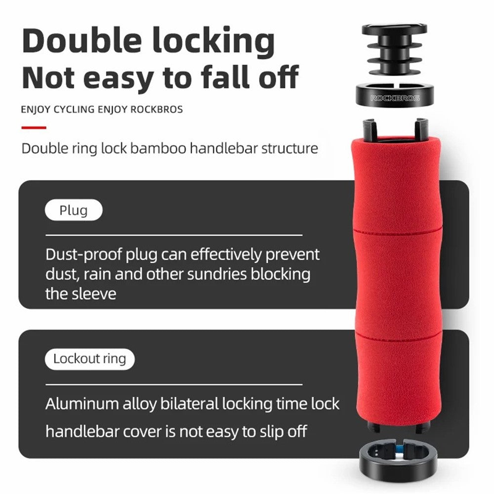 ROCKBROS 40720005001 1 Pair Bamboo Joint Handlebar Grips with Dust Plug EVA Sponge Bicycle Handle Cover
