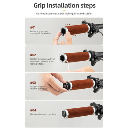 ROCKBROS 1 Pair Suede Genuine Leather Bicycle Handlebar Sleeve 2.2CM Handle Grip Cover