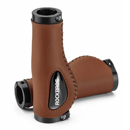 ROCKBROS 1 Pair Shock Absorption Bike Handlebar Grip Cover Leather+Silicone+Aluminum Alloy Bicycle Handlebar Sleeve