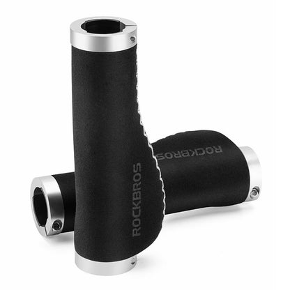 ROCKBROS 1 Pair Shock Absorption Bike Handlebar Grip Cover Leather+Silicone+Aluminum Alloy Bicycle Handlebar Sleeve