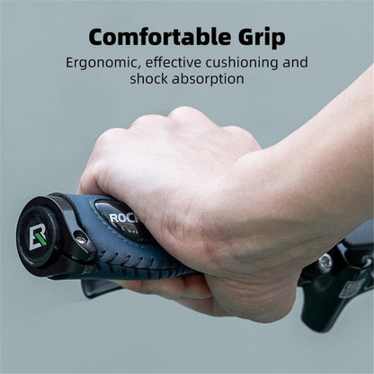 ROCKBROS 1 Pair Shock Absorption Bike Handlebar Grip Cover Leather+Silicone+Aluminum Alloy Bicycle Handlebar Sleeve