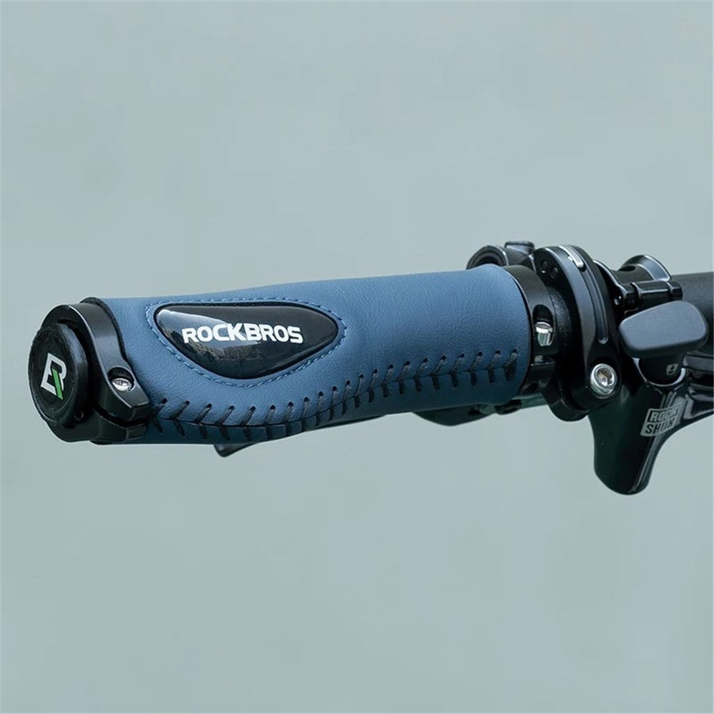 ROCKBROS 1 Pair Shock Absorption Bike Handlebar Grip Cover Leather+Silicone+Aluminum Alloy Bicycle Handlebar Sleeve