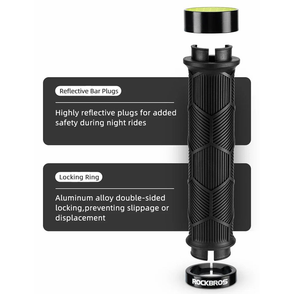 ROCKBROS 2023-14A 1 Pair Handlebar Grips with Reflective End Plugs Bicycle Handle Cover