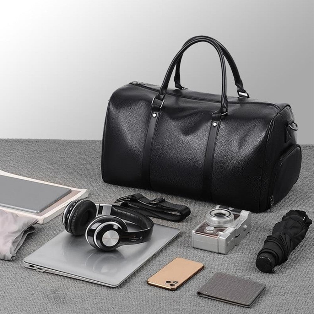 Waterproof Gym Bag PU Duffle Bag Weekend Overnight Crossbody Bag Handbag