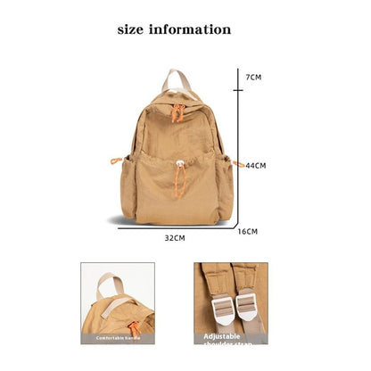 NL1116 Lightweight Nylon Backpack for Students Solid Color Outdoor Sports Waterproof Rucksack