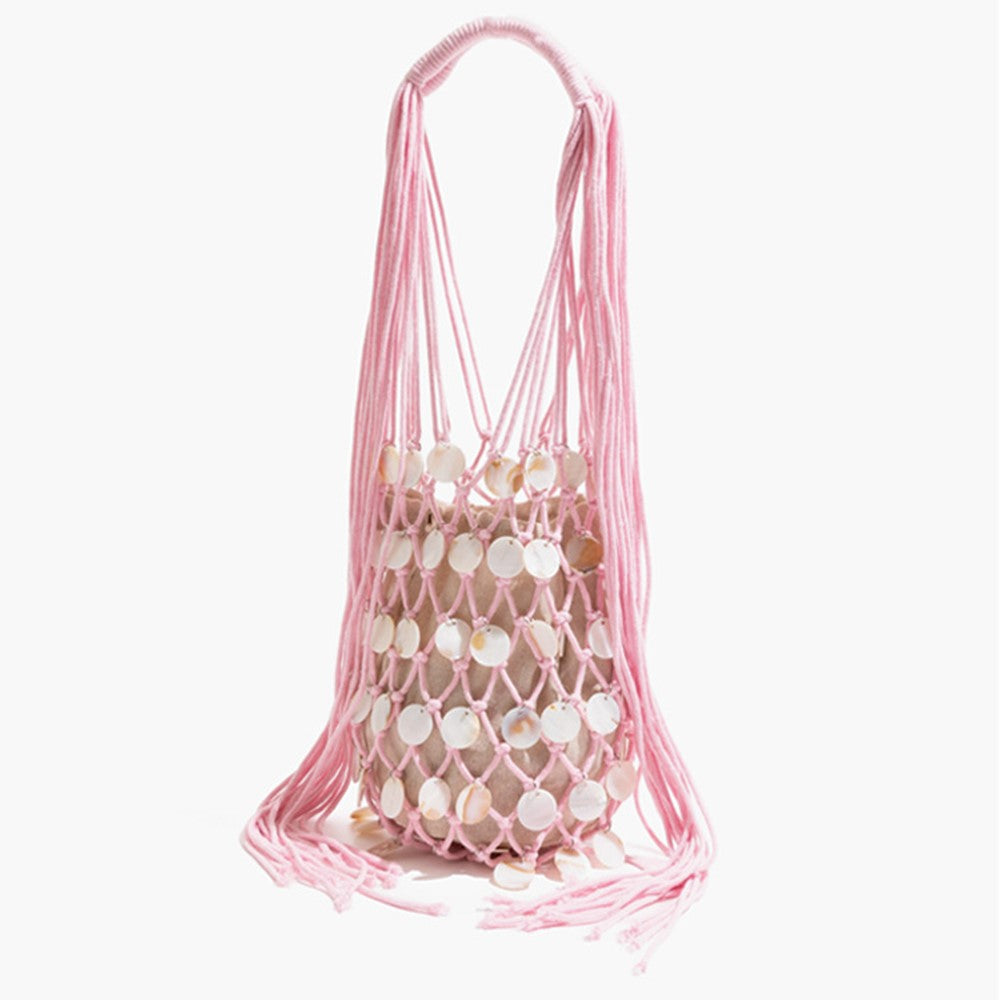 Summer Fresh Woven Bucket Bag Unique Hollow Out Sequin Casual Tote Bag