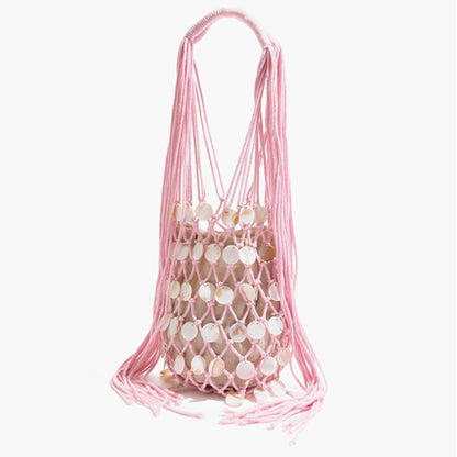 Summer Fresh Woven Bucket Bag Unique Hollow Out Sequin Casual Tote Bag