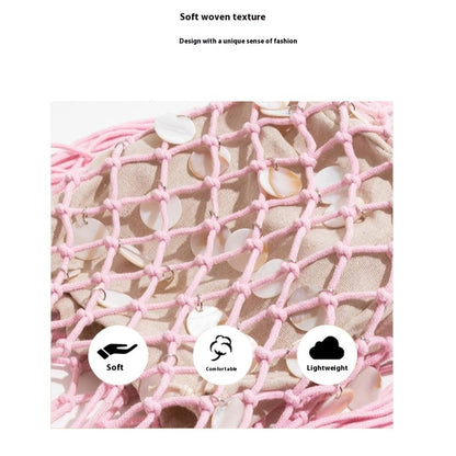 Summer Fresh Woven Bucket Bag Unique Hollow Out Sequin Casual Tote Bag