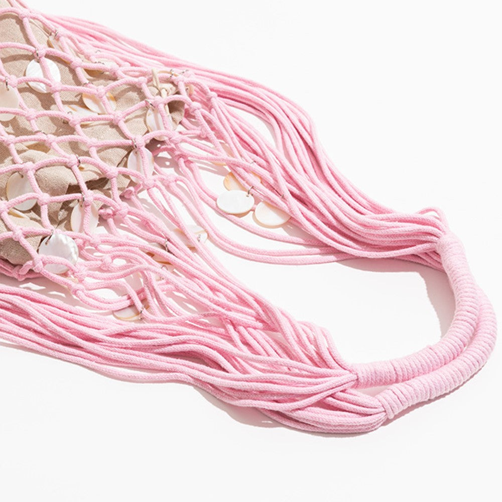 Summer Fresh Woven Bucket Bag Unique Hollow Out Sequin Casual Tote Bag